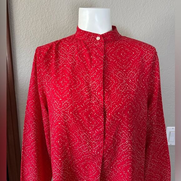 Lauren Ralph Lauren Red Patterned Blouse M Medium - Picture 2 of 8